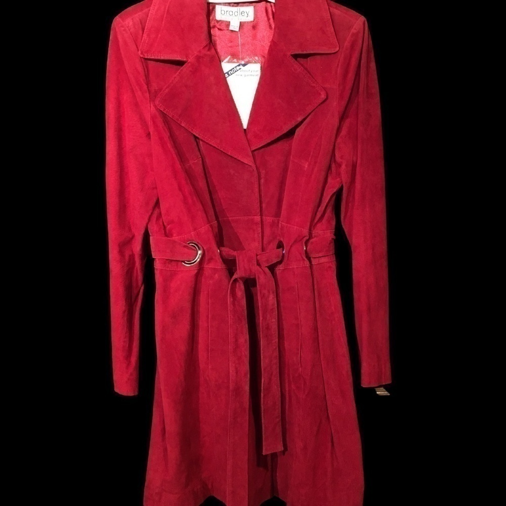 BRADLEY BAYOU Suede Coat with Grommet Detail/Sash Tie, CRANBERRY, NWT, Women’s L